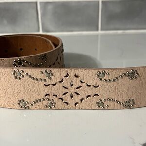 Amanda Smith Cream Studded Leather Belt Crackle Effect